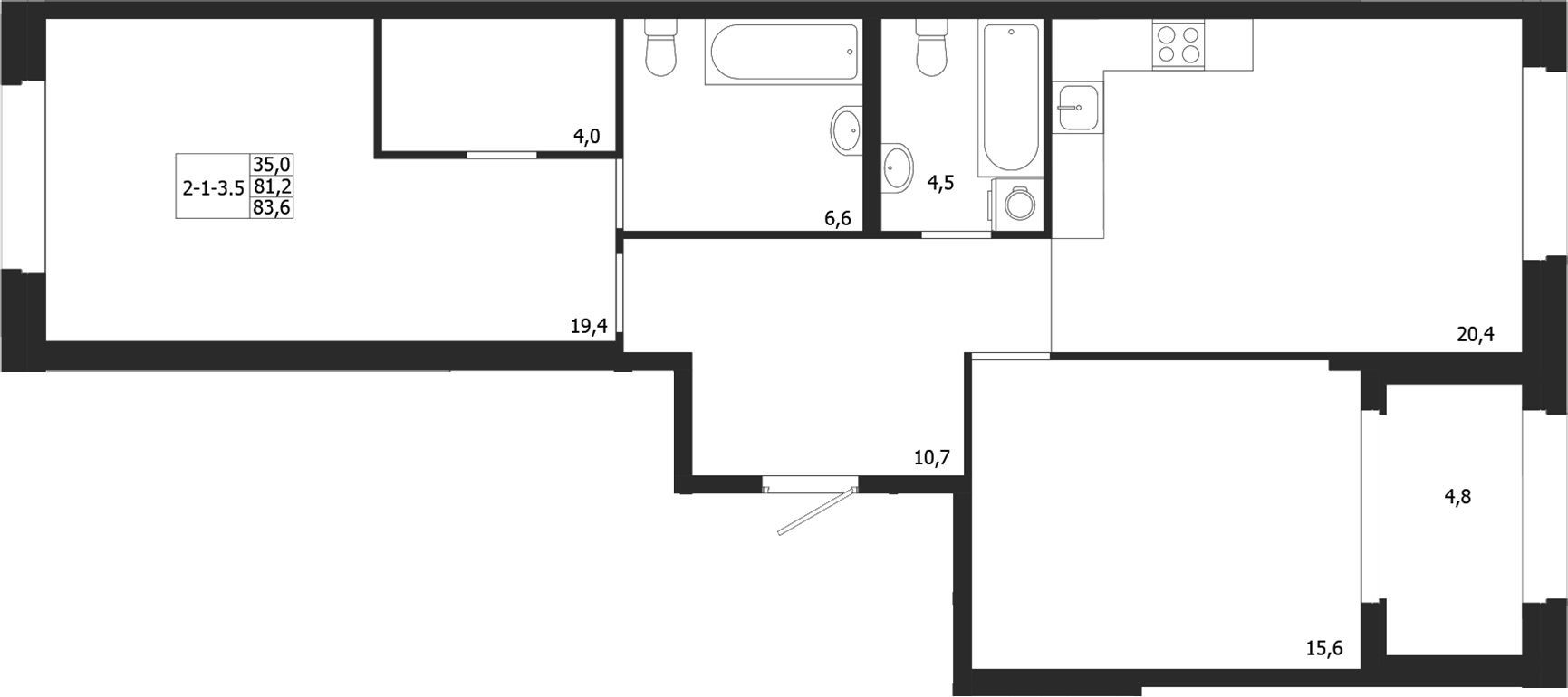 Планировка — ЛДМ, 2-комн., 81 м²