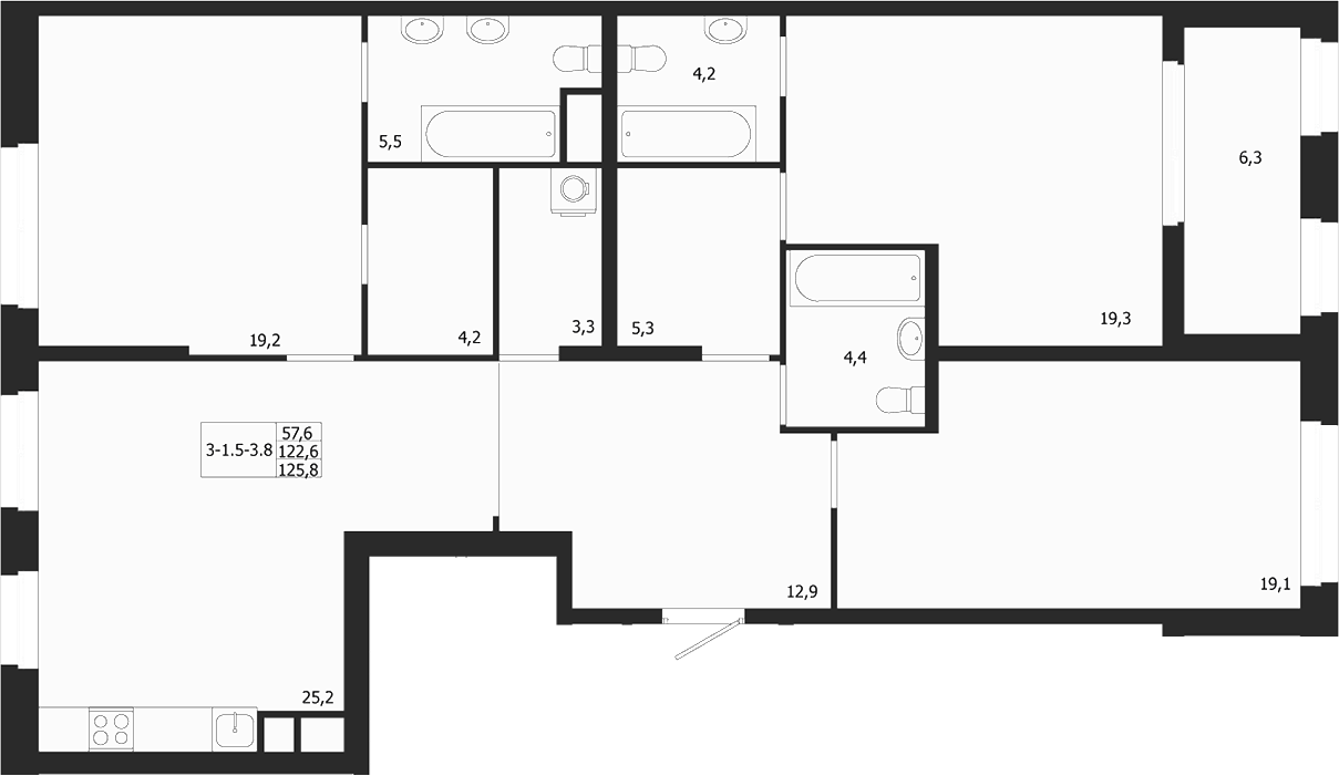 Планировка — ЛДМ, 3-комн., 123 м²