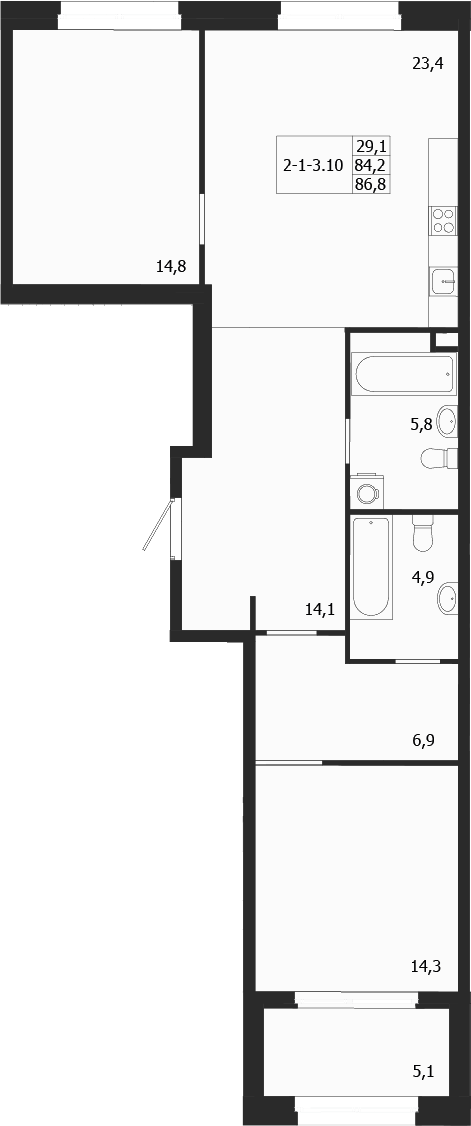 Планировка — ЛДМ, 2-комн., 84 м²