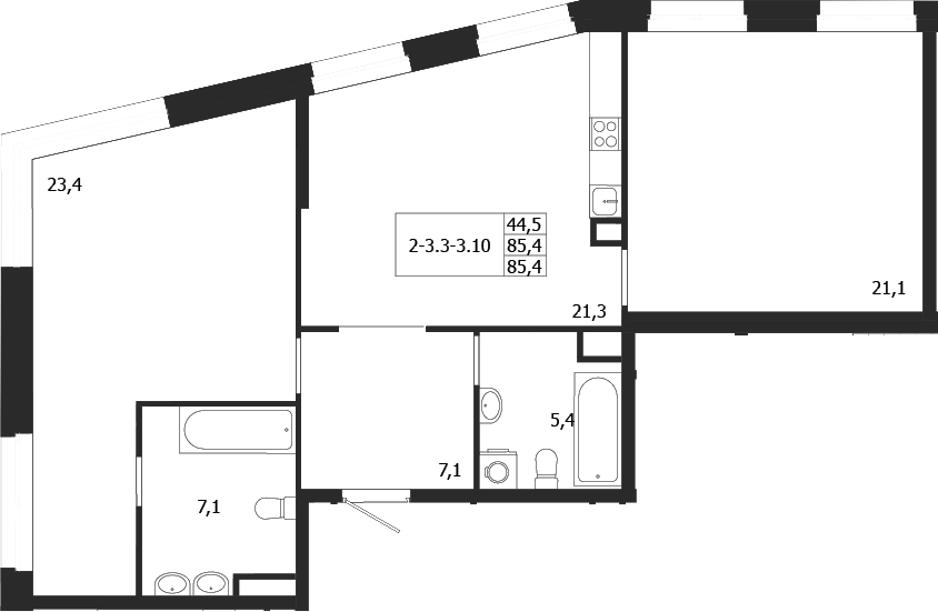 Планировка — ЛДМ, 2-комн., 85 м²