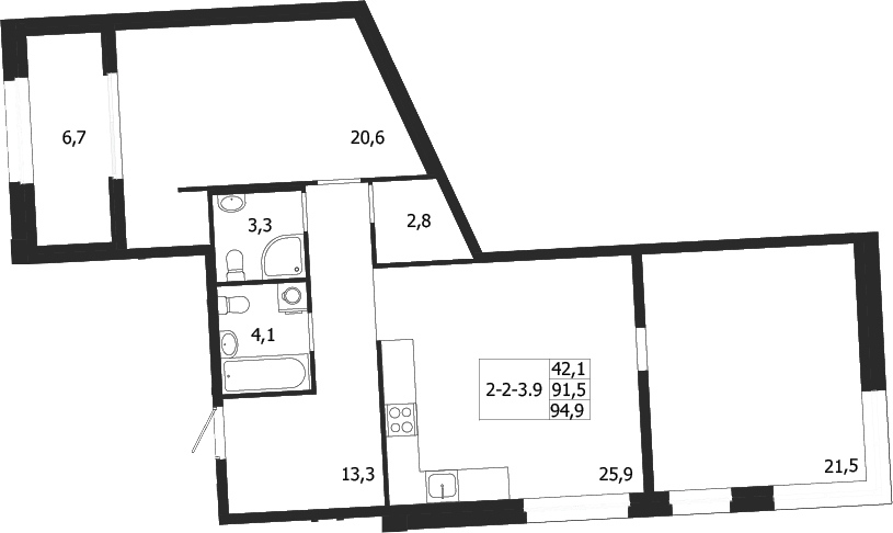 Планировка — ЛДМ, 2-комн., 92 м²