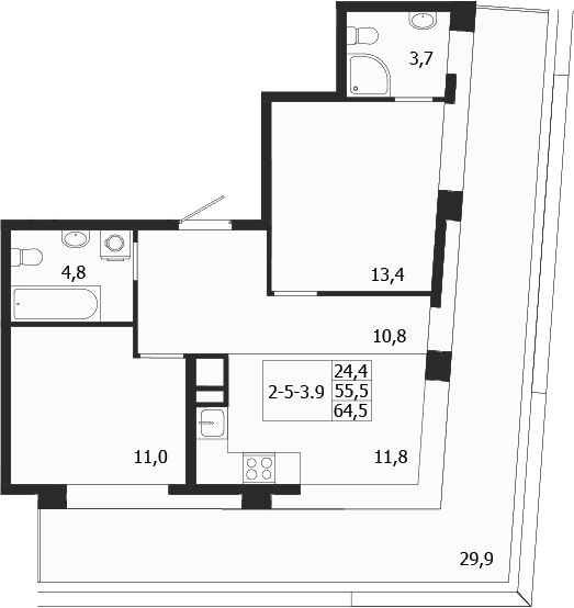 Планировка — ЛДМ, 2-комн., 56 м²