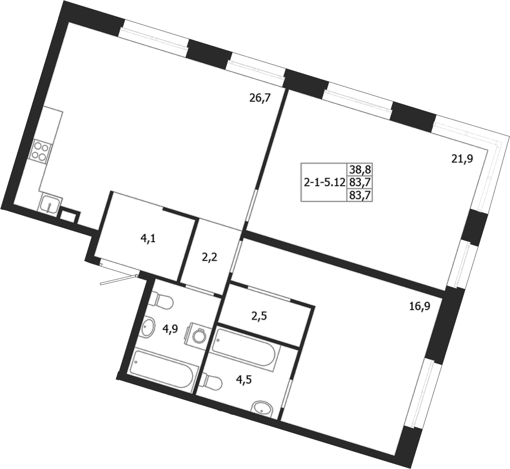 Планировка — ЛДМ, 2-комн., 84 м²