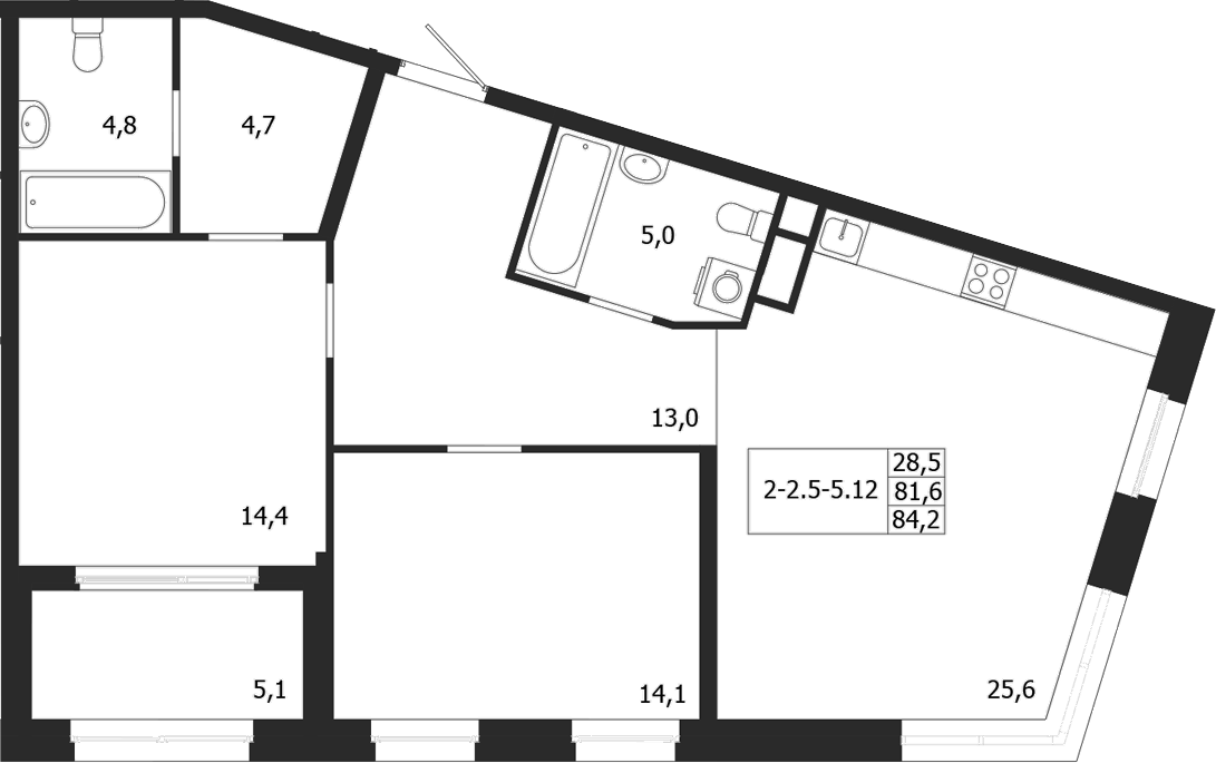 Планировка — ЛДМ, 2-комн., 82 м²