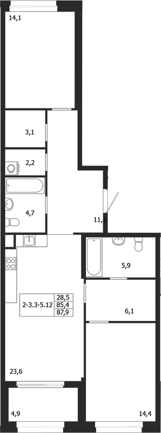 Планировка — ЛДМ, 2-комн., 85 м²