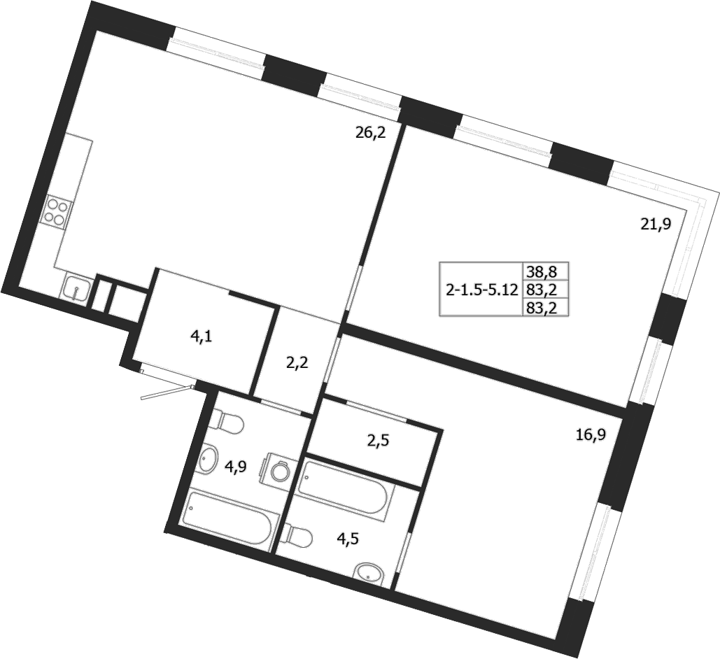 Планировка — ЛДМ, 2-комн., 83 м²
