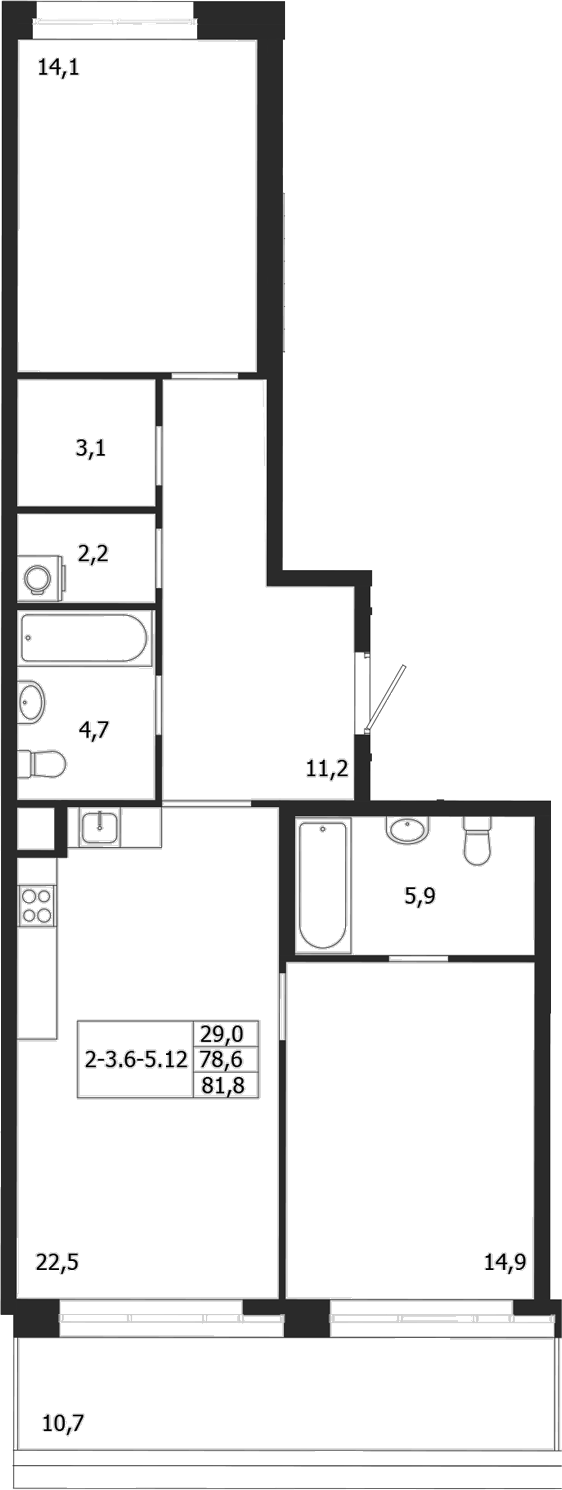 Планировка — ЛДМ, 2-комн., 79 м²