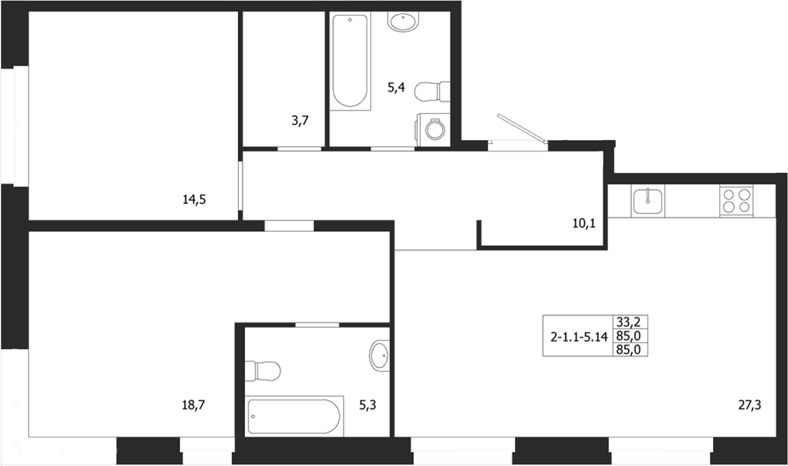 Планировка — ЛДМ, 2-комн., 85 м²