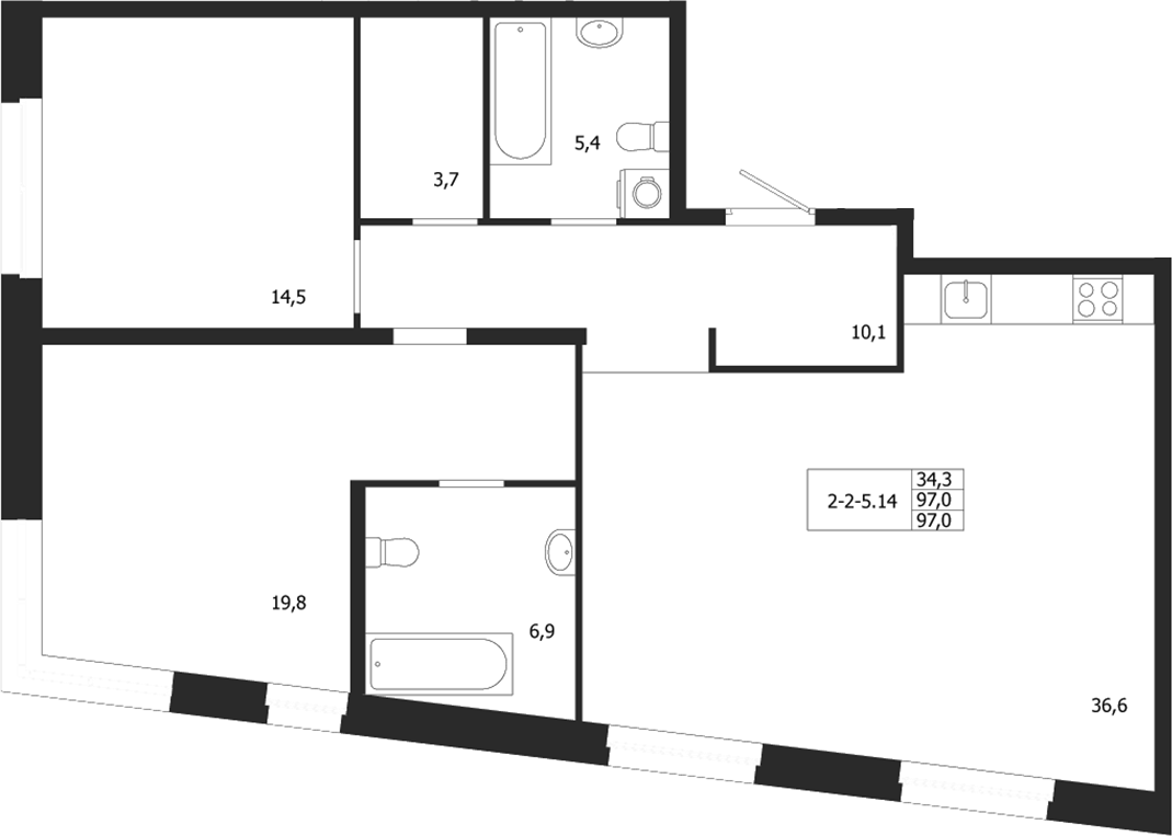 Планировка — ЛДМ, 2-комн., 97 м²
