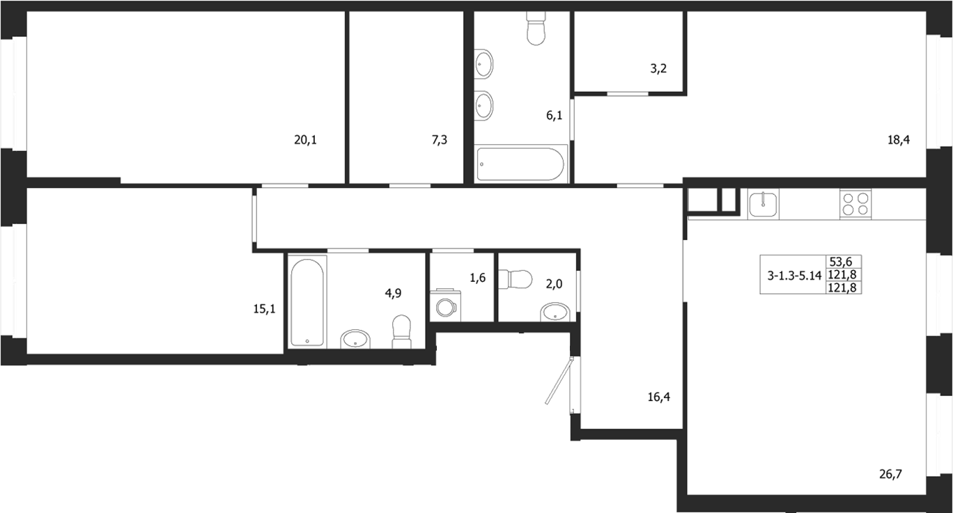 Планировка — ЛДМ, 3-комн., 122 м²