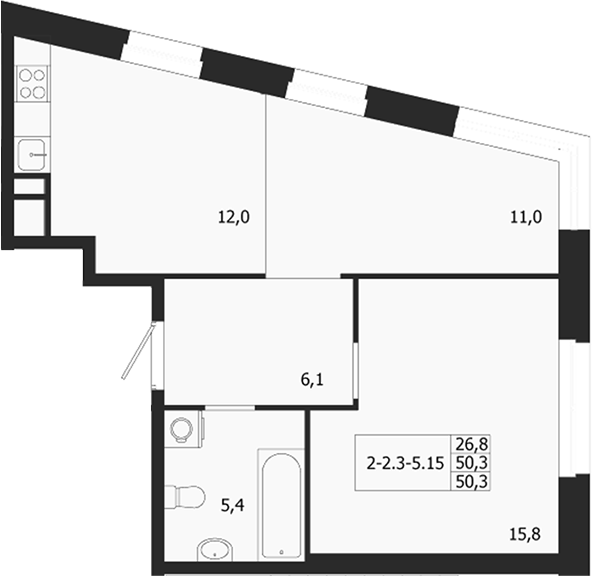 Планировка — ЛДМ, 1-комн., 50 м²