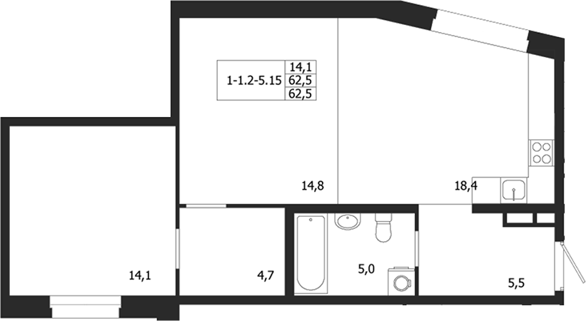Планировка — ЛДМ, 1-комн., 63 м²
