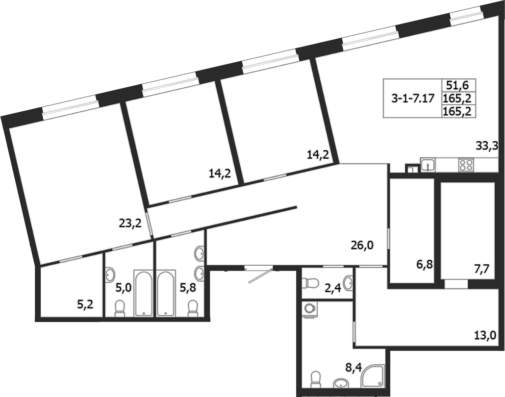 Планировка — ЛДМ, 3-комн., 165 м²