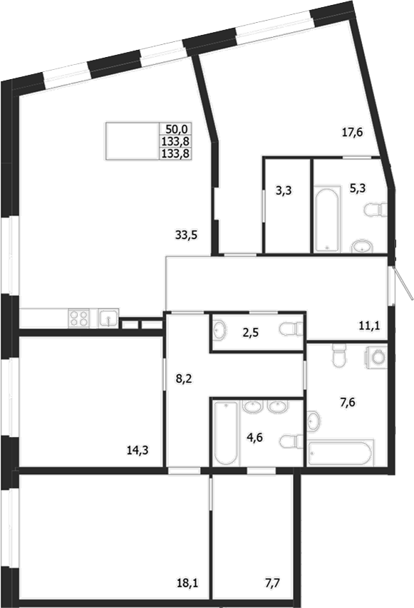 Планировка — ЛДМ, 3-комн., 134 м²