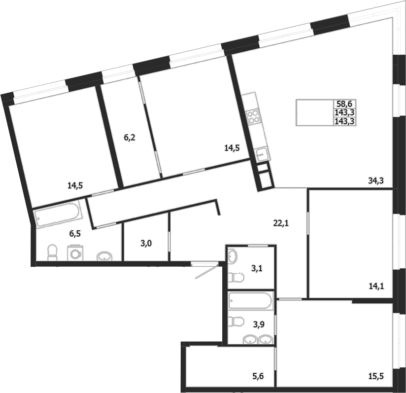 Планировка — ЛДМ, 4-комн., 143 м²