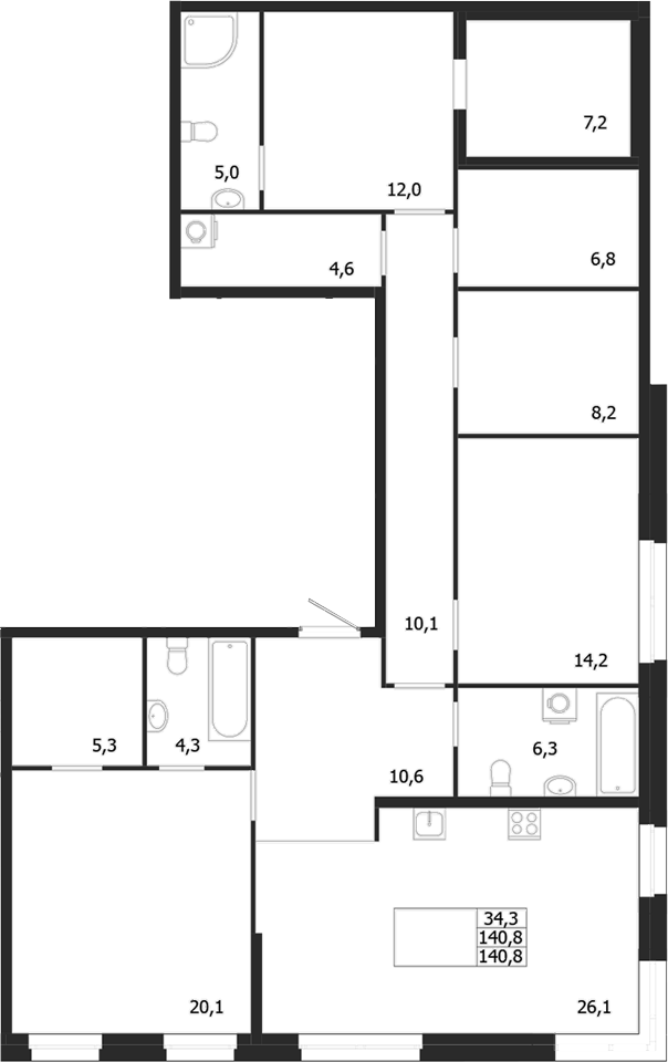 Планировка — ЛДМ, 6-комн., 141 м²