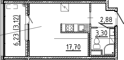 Планировка — Новгородская 8, Студия, 24 м²