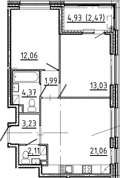 Планировка — Новгородская 8, 3-комн., 58 м²