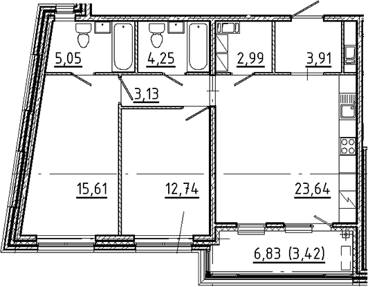 Планировка — Новгородская 8, 3-комн., 71 м²