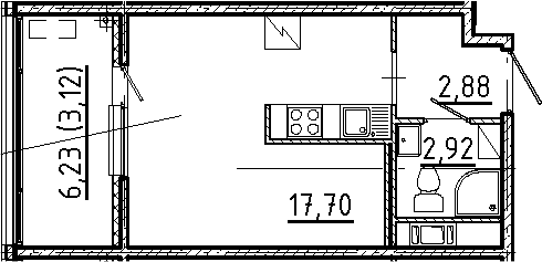 Планировка — Новгородская 8, Студия, 24 м²