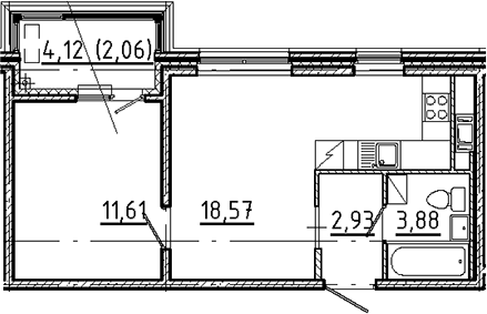 Планировка — Новгородская 8, 2-комн., 37 м²