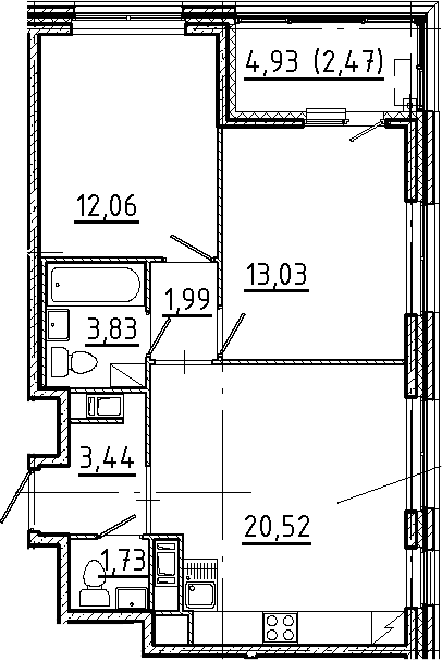 Планировка — Новгородская 8, 3-комн., 57 м²