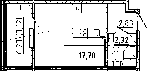 Планировка — Новгородская 8, Студия, 24 м²