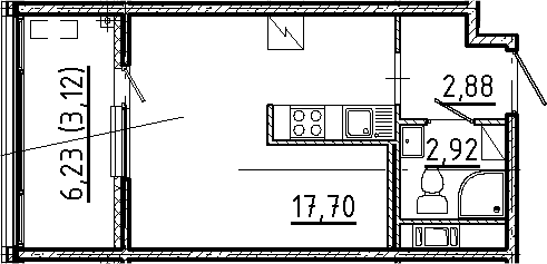 Планировка — Новгородская 8, Студия, 24 м²