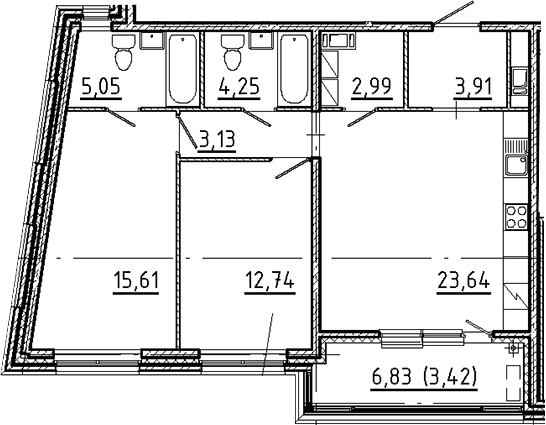 Планировка — Новгородская 8, 3-комн., 71 м²
