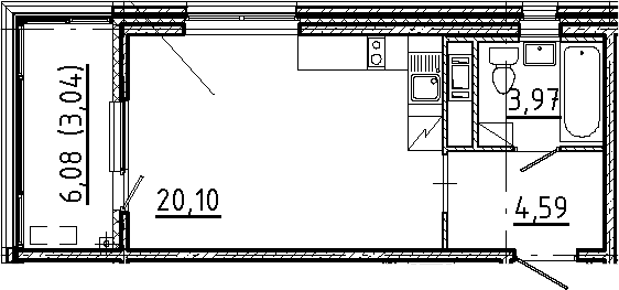 Планировка — Новгородская 8, Студия, 29 м²