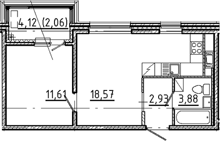 Планировка — Новгородская 8, 2-комн., 37 м²