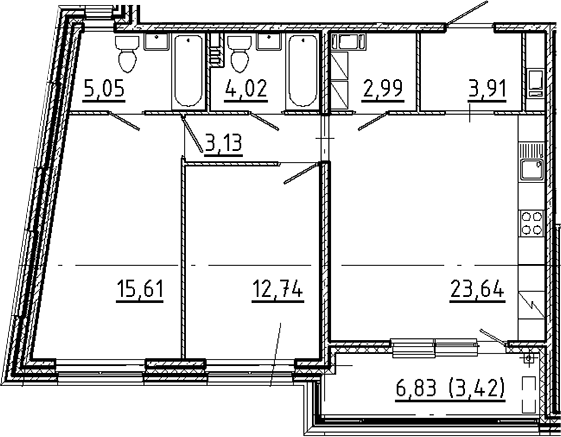 Планировка — Новгородская 8, 3-комн., 71 м²