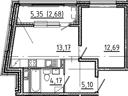 Планировка — Новгородская 8, 1-комн., 35 м²
