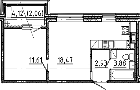 Планировка — Новгородская 8, 2-комн., 37 м²