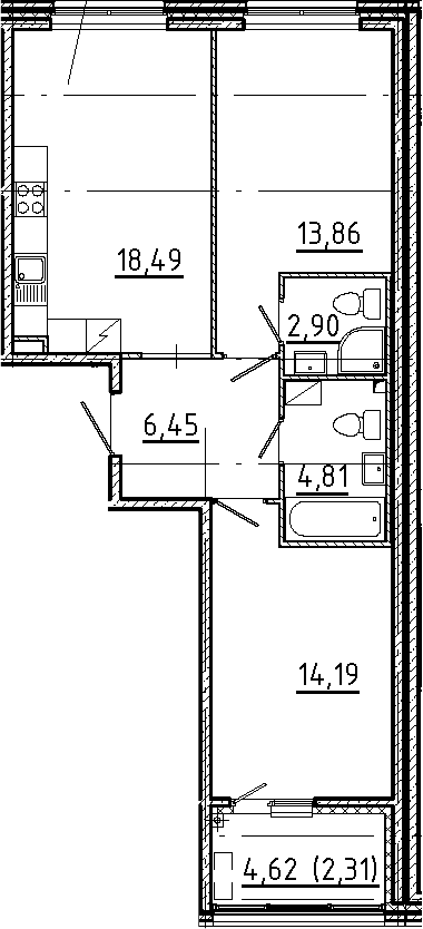 Планировка — Новгородская 8, 3-комн., 61 м²