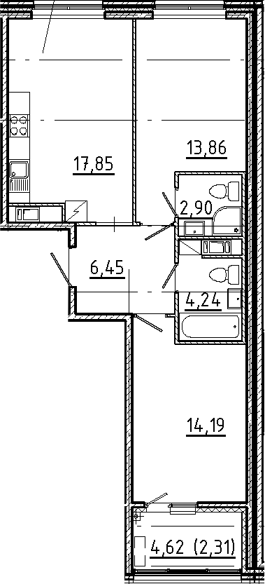 Планировка — Новгородская 8, 3-комн., 59 м²