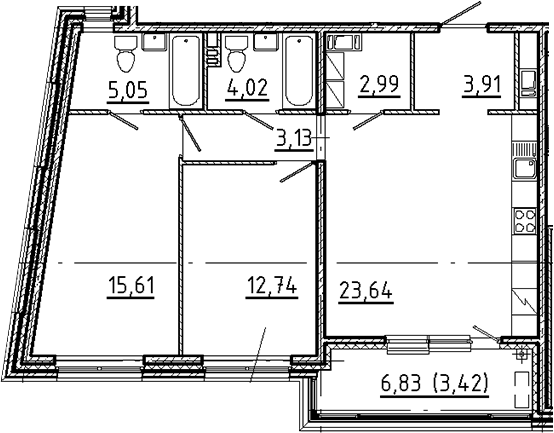 Планировка — Новгородская 8, 3-комн., 71 м²
