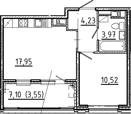 Планировка — Новгородская 8, 2-комн., 37 м²