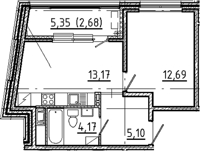 Планировка — Новгородская 8, 1-комн., 35 м²