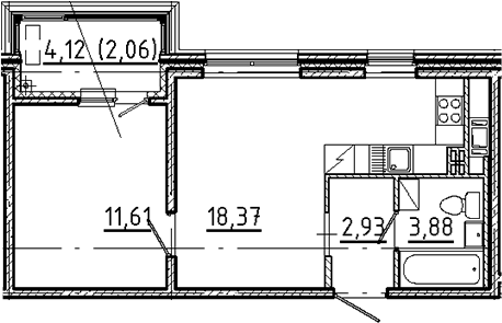 Планировка — Новгородская 8, 2-комн., 37 м²