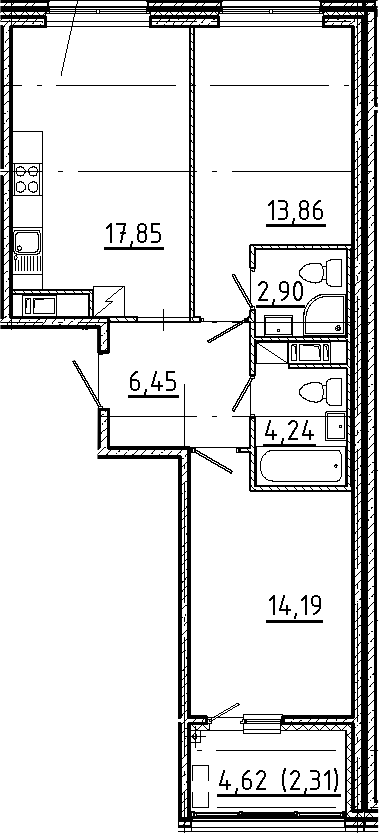 Планировка — Новгородская 8, 3-комн., 59 м²