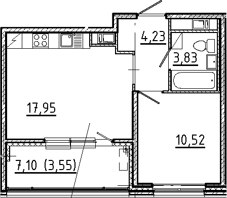 Планировка — Новгородская 8, 2-комн., 37 м²