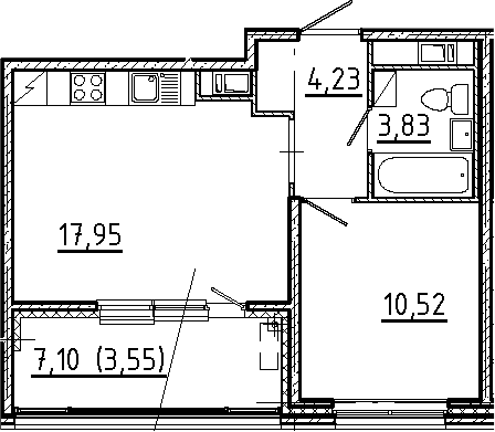 Планировка — Новгородская 8, 2-комн., 37 м²