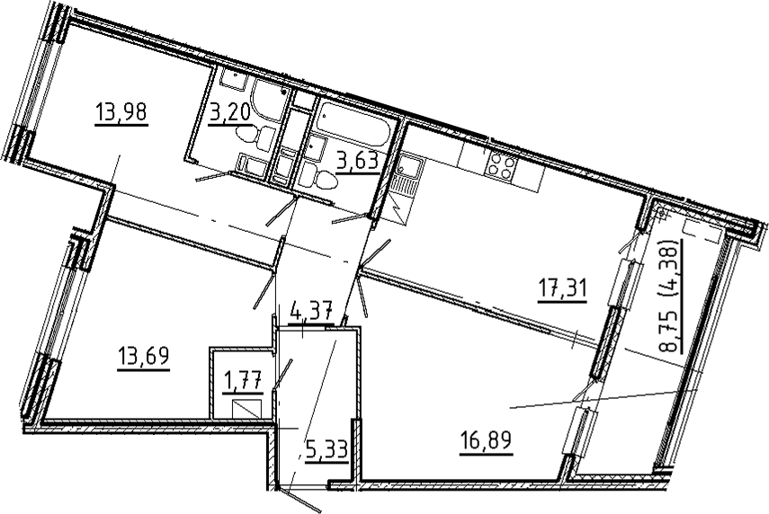 Планировка — Новгородская 8, 3-комн., 80 м²