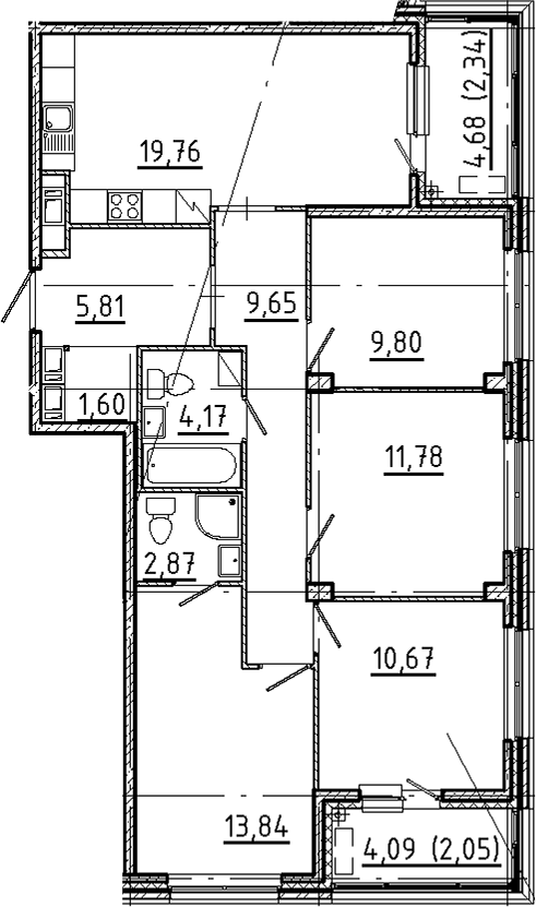 Планировка — Новгородская 8, 5-комн., 90 м²