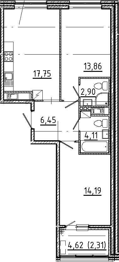 Планировка — Новгородская 8, 3-комн., 59 м²