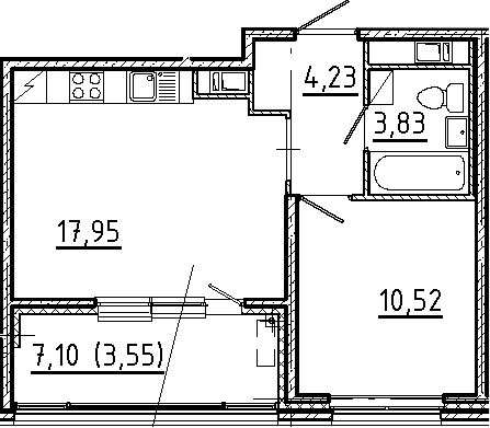 Планировка — Новгородская 8, 2-комн., 37 м²