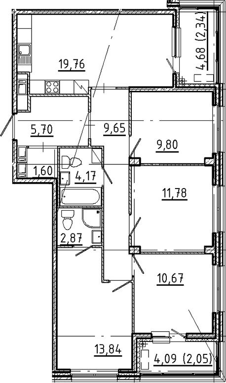Планировка — Новгородская 8, 5-комн., 90 м²