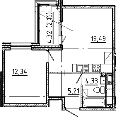 Планировка — Новгородская 8, 2-комн., 41 м²