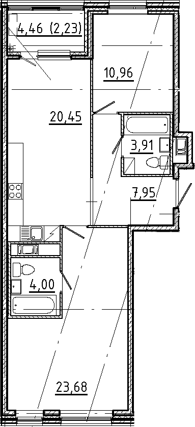 Планировка — Новгородская 8, 3-комн., 71 м²